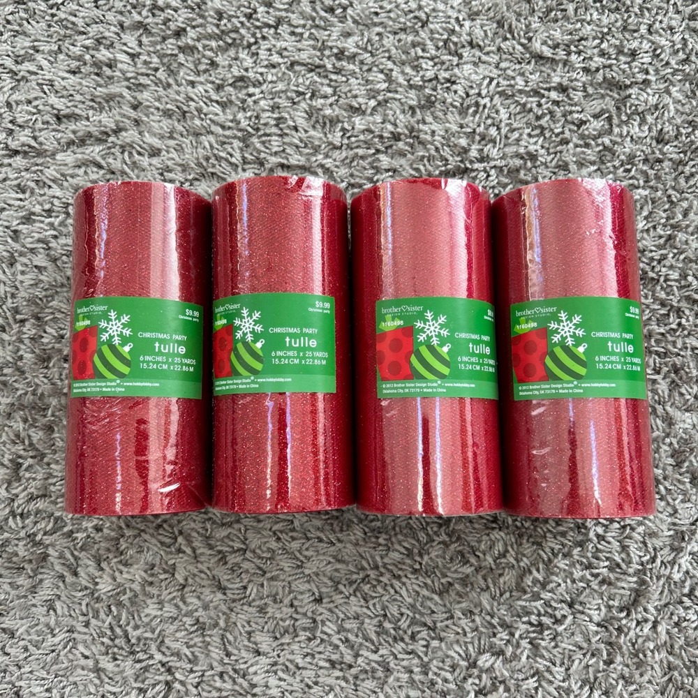 Brother Sister Design Studio Red Glitter Christmas Tulle 6in x 100yd 4 Rolls